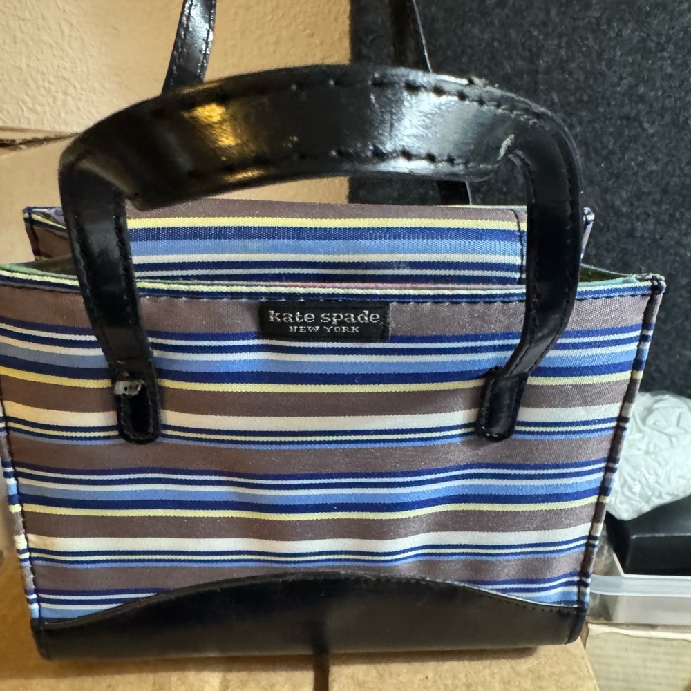 Kate Spade New York Blue and Brown Tote Bag with Striped Design